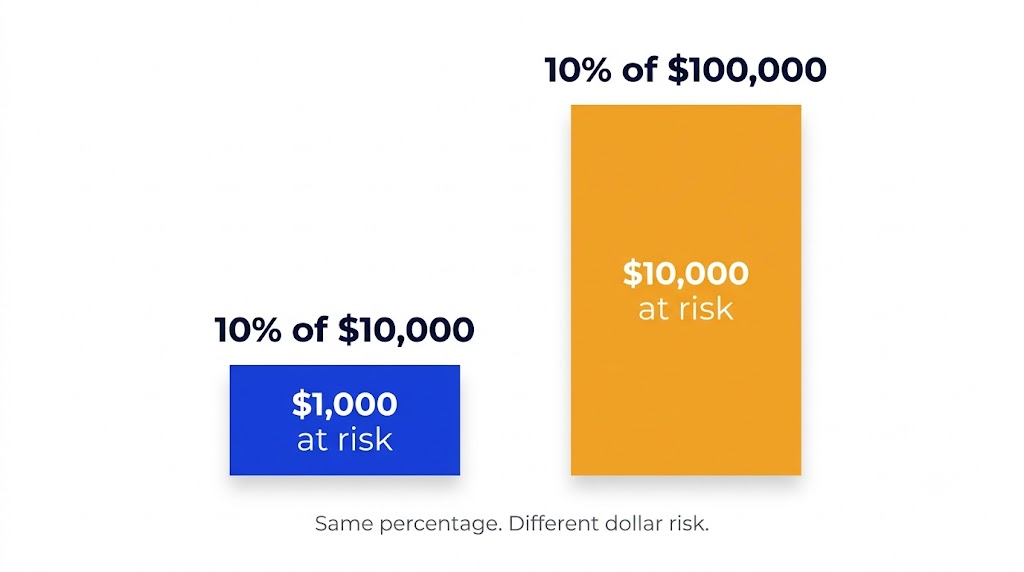 Position Sizing Mismatch (same %, different dollar risk)